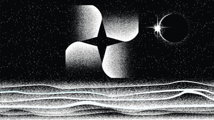 Wall Mural - stars and exoplanet in outer space. futuristic landscape, with noise texture . night landscape with 