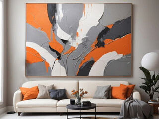 Wall Mural - abstract art modern painting gray and orange wave