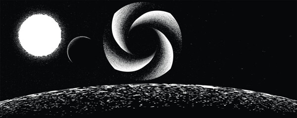 Wall Mural - stars and exoplanet in outer space. futuristic landscape, with noise texture . night landscape with 