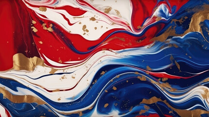 Wall Mural - Marbled blue, red and golden abstract background. Liquid marble pattern. seamless pattern., generative ai