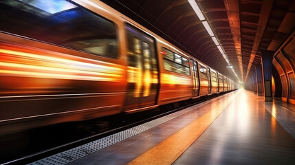 Wall Mural - Subway Train with motion blur. Concept of speed and motion. created by generative AI, generative ai