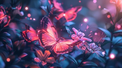 Poster - Magical Butterfly in a Glowing Garden