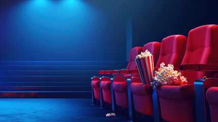 Wall Mural - Empty Movie Theater Seats with Popcorn