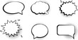 © meranda - Collection of empty comic speech bubbles with halftone shadows. Hand drawn retro cartoon stickers. Pop art style. Vector illustration.