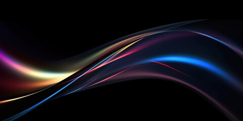 Poster - Abstract colorful glowing waves on a black background
