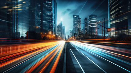 Wall Mural - the light trails on the modern building background in new york city. , generative ai