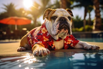 Canvas Print - Bulldog animal mammal pool.