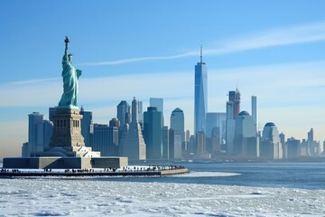 Sticker - The Statue of Liberty and New York City skyline city architecture cityscape.