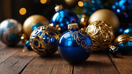 christmas decoration on blue,the image features a collection of christmas ornaments, including blue 