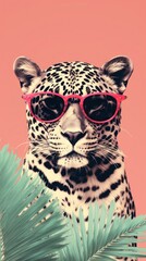 Poster - Wallpaper leopard with sunglass sunglasses cheetah animal.