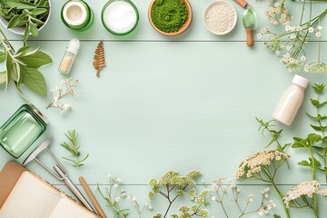 blackboard with a plant diagram and gardening tools, botany class, practical science education