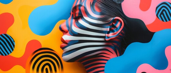 Poster - A woman's face is painted with a zebra print