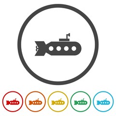 Sticker - Submarine icon. Set icons in color circle buttons