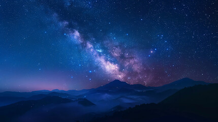 Wall Mural - Panoramic shot of the universe space featuring the Milky Way galaxy with stars against a night sky background, highlighting the cosmic beauty and celestial wonders of the universe.