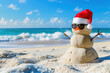 © Alexandra - Sandy snowman wearing sunglasses and a santa hat is enjoying a sunny christmas on a tropical beach