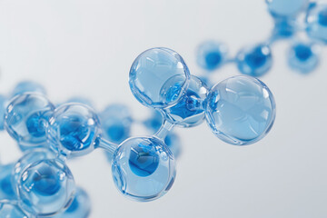 Poster - Abstract glass molecule model is floating on white background with shallow depth of field