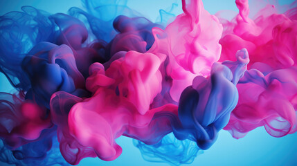 Wall Mural - abstract colorful pink and blue dye in water on blue background., generative ai