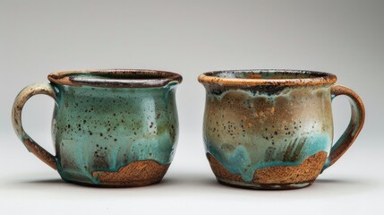 Wall Mural - Two ceramic cups with sea colored pottery