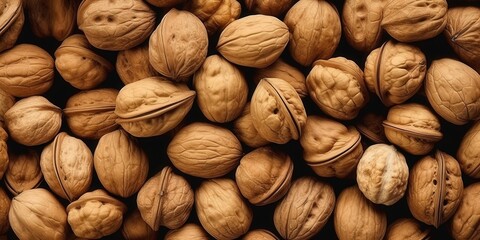 Poster - Scrumptious and nutritious walnuts in their shells displayed in a visually pleasing arrangement.