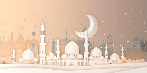 Wall Mural - Ramadan background, a template for wishes. A white greeting card for congratulations and wishes on Ramadan or a Muslim holiday design 