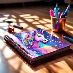 a note book with unicorn on it