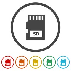 Poster - SD memory card flat icon. Set icons in color circle buttons