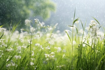 Poster - Rain backgrounds grassland outdoors.