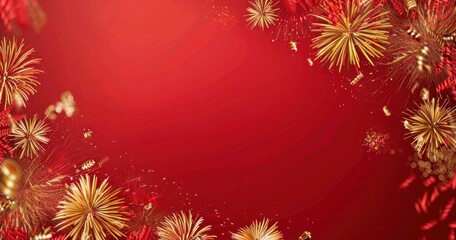 Wall Mural - Red and Gold Fireworks Background