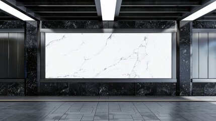 Poster - 3D render blank billboard in marble walls advertising