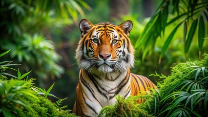 Wall Mural - beautiful bengal tiger in lush green habitat, bengal tiger, beautiful, wildlife, nature, mammal, fel