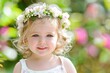 © Gasi - Young girl in summer dress with sweet beauty and background, space for text, vibrant and charming, childhood innocence.