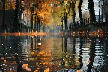Wall Mural - Reflection of trees in a glassy canal