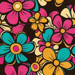 Wall Mural - Vibrant Retro Floral Pattern Background with Bold Colors