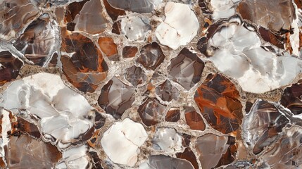 Poster - Natural stone texture creating a mesmerizing kaleidoscope pattern with brown and white mineral slices and mirror effect