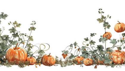 a halloween pumpkin patch, seasonal element, digital illustration, harvest theme, isolated on white 