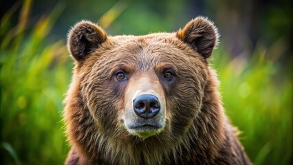 Sticker - A close-up image of a bear in the wild , wildlife, animal, nature, forest, mammal, brown, fur, powerful, wilderness