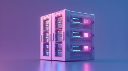 Poster - Futuristic server room with glowing LED lights in a modern data center, showcasing advanced technology and digital infrastructure.