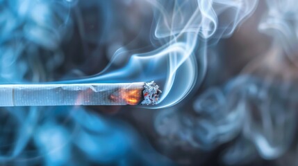 Poster - A burning cigarette emitting smoke, with the focus on the swirling tendrils in the air.