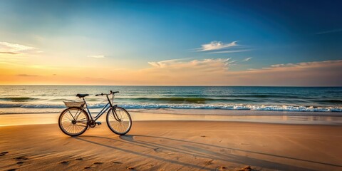 Wall Mural - Bike bicycle on backdrop of the sea and palm trees, bike, bicycle, sea, palm trees, tropical, beach, vacation, travel, leisure
