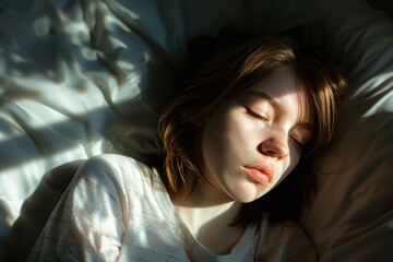 Sticker - Peaceful young woman asleep with sunlight gently caressing her face