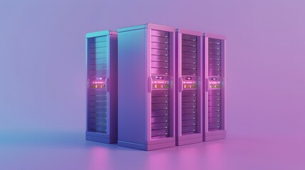 Poster - Modern data center with colorful lighting, showcasing high-performance server racks and advanced technology in a futuristic setting.