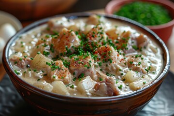 Wall Mural - A bowl of traditional English tripe, served with onions and white sauce.