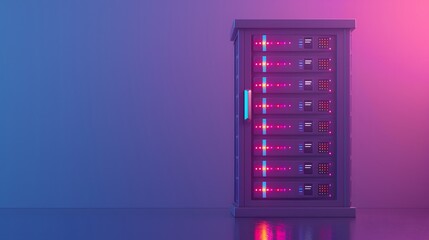 Poster - Modern server rack with colorful LED lights glowing, symbolizing advanced technology and data storage solutions in a vibrant setting.