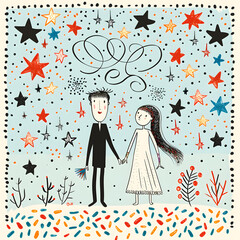 Wall Mural - wedding card cartoon illustrator