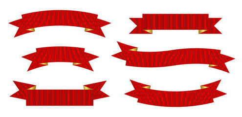 Wall Mural - Set of Awards isolated red satin silk ribbon, textured fabric tape on a transparent background. Element, template for indicating rating, medals. Vector illustration EPS10