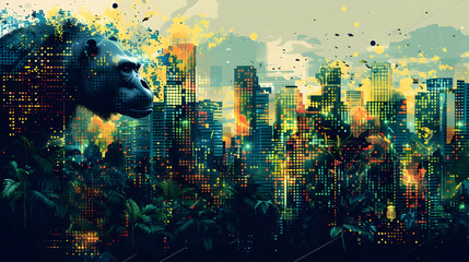 Canvas Print - Gorilla in the City Illustration