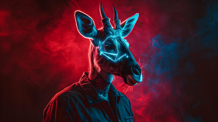 Poster - Neon Giraffe with Smoke Background Illustration