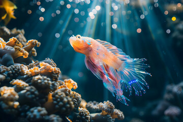 Poster - Colorful Fish Swimming in a Coral Reef - Underwater Illustration