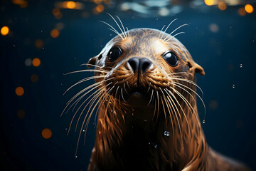 Wall Mural - Close Up of a Wet Sea Lion with Whiskers Illustration