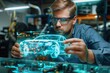 © jakapong - Advanced Engineer Using Holographic Car Control System.